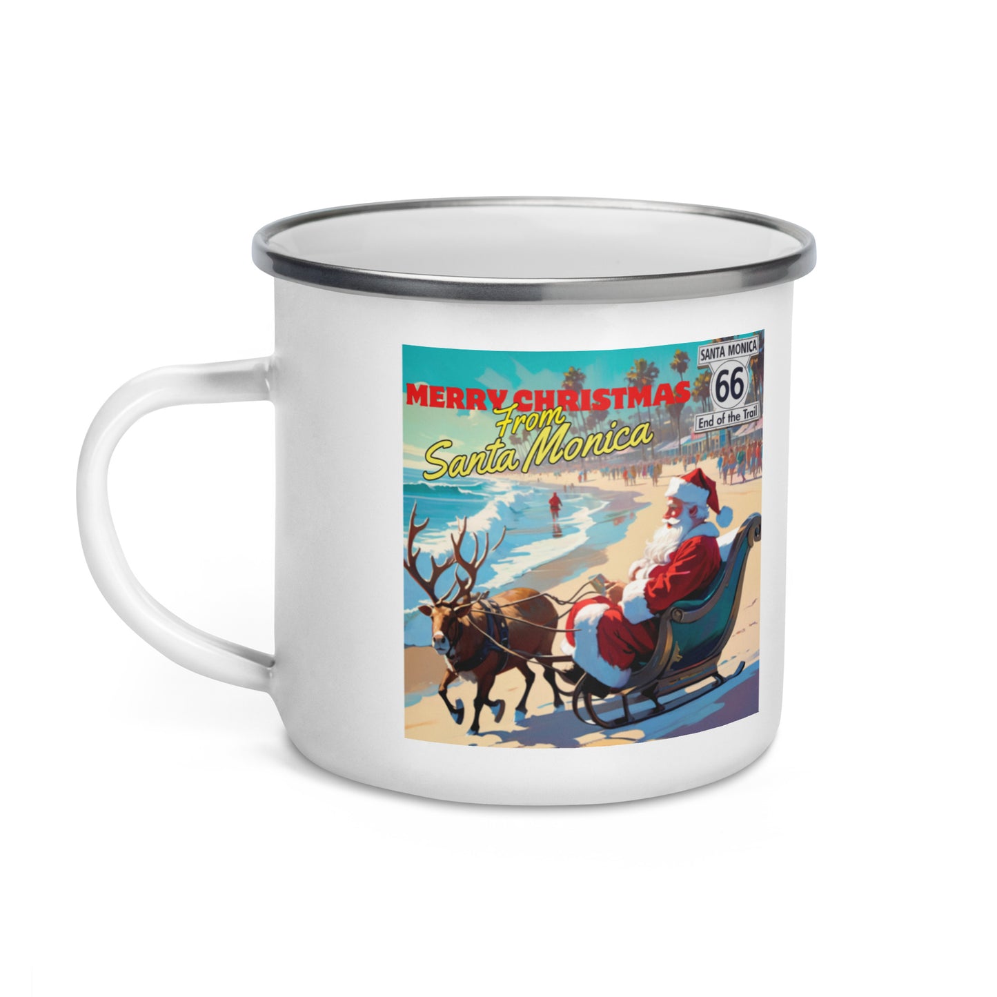 Merry Christmas From Santa Monica Enamel Mug