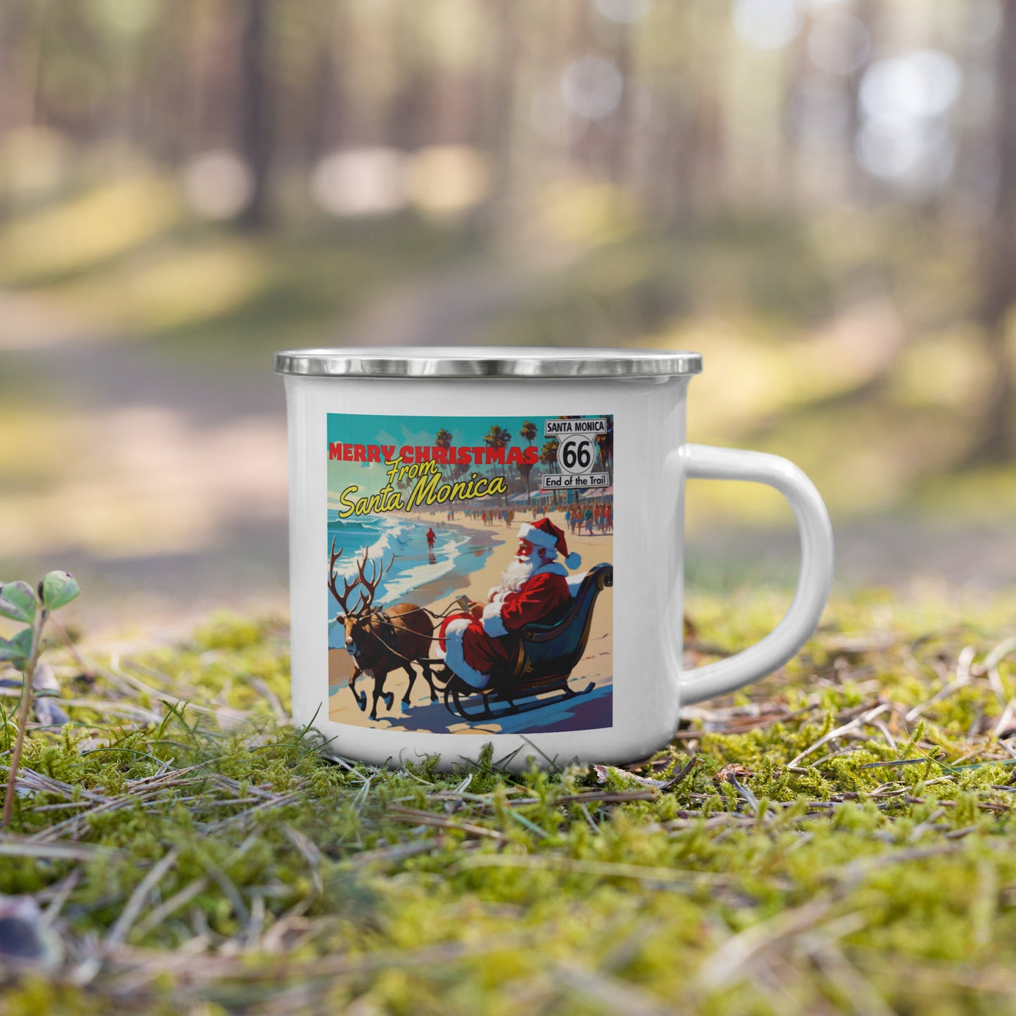 Merry Christmas From Santa Monica Enamel Mug