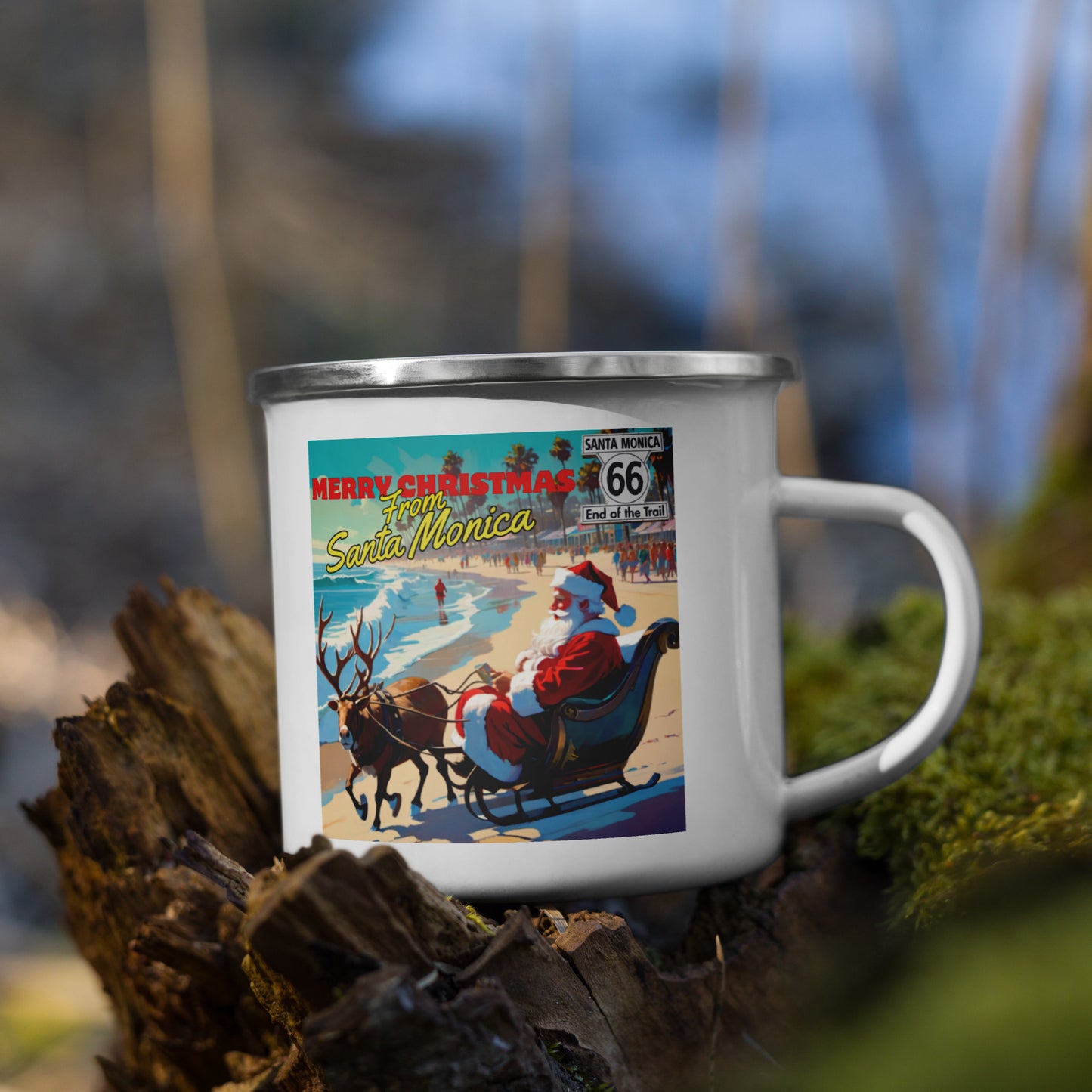 Merry Christmas From Santa Monica Enamel Mug